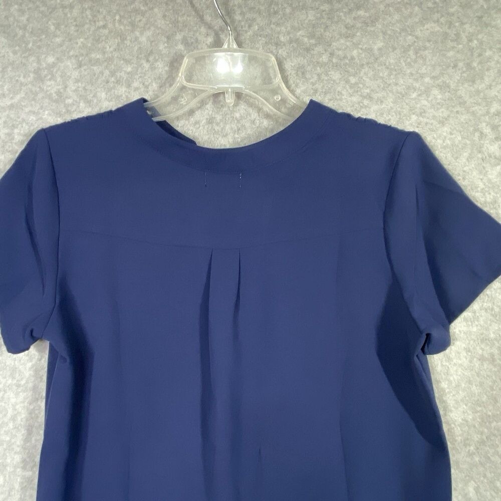 V-Neck Blouse Womens S Navy Blue NEW Short Sleeve Pleated Back Top Sherosa - Picture 6 of 12